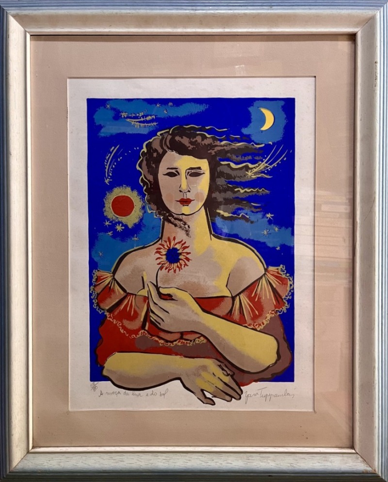 Yara Tupinambá – “A Moça da Lua e do Sol”, serigrafia numerada (36/80), tiragem baixíssima - leilão extrajudicial - Não informado BR - lance mínimo R$ 1.500